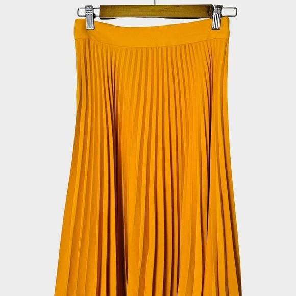 Zara Pleated Midi Skirt Golden Yellow Orange XS Resort Boho Festival - Picture 3 of 11